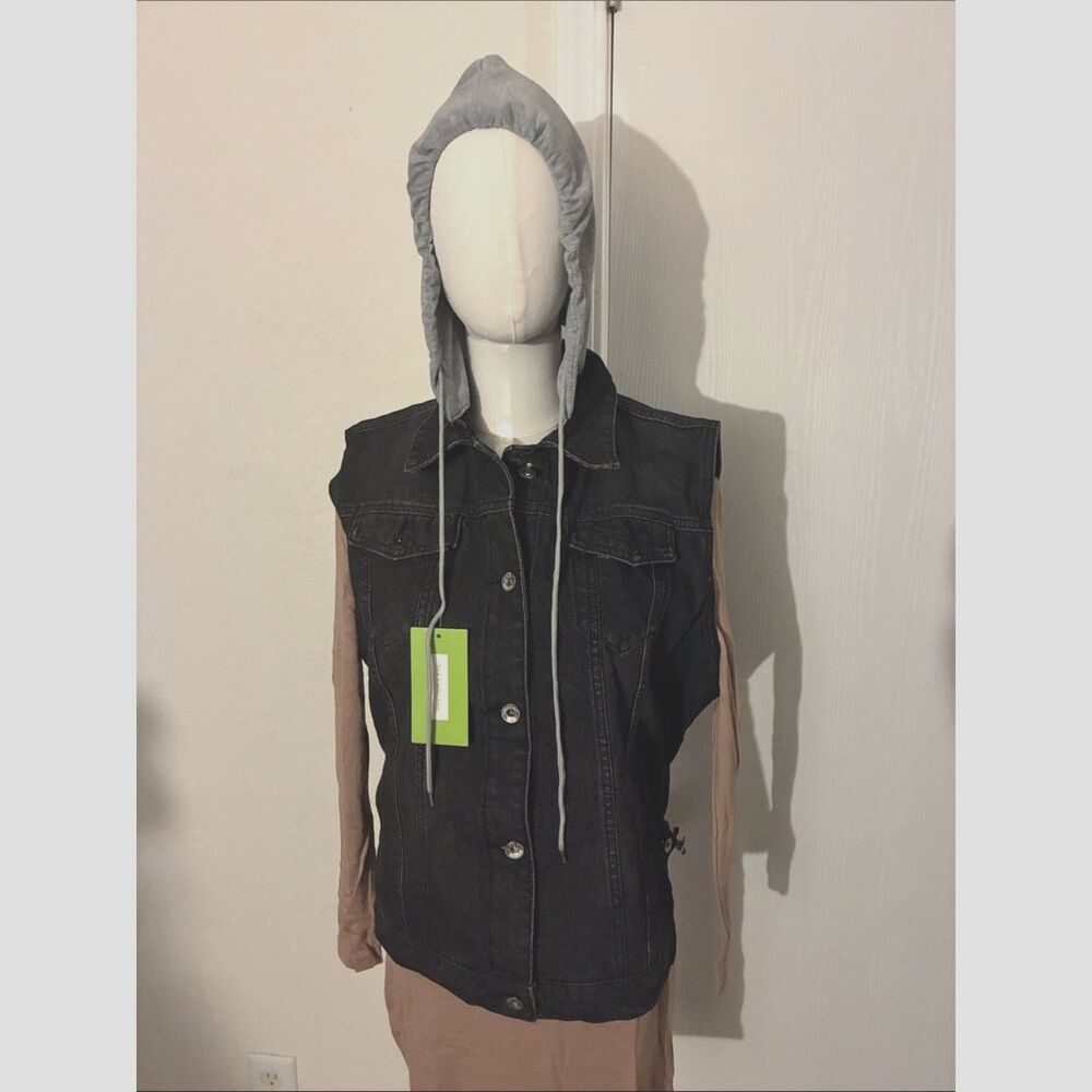 Sleeveless Denim Vest With Detachable Hoodie, XL, 21G195T007